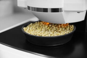 Multipurpose infrared analyzer for grain samples in modern laboratory, closeup