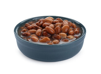 Bowl of canned kidney beans on white background