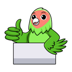 Cute peach faced love bird cartoon giving thumb up