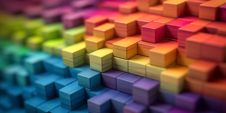 Stacked Wooden Blocks Symbolizing Creative Growth and Diversity in  Vibrant Colors. 