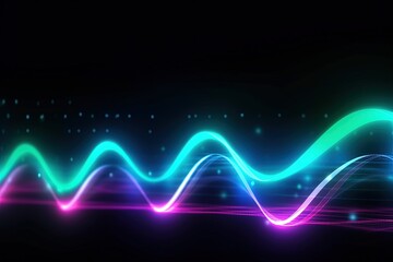 Naklejka na ściany i meble abstract futuristic background with gold PINK blue glowing neon moving high speed wave lines and bokeh lights. Data transfer concept Fantastic wallpaper, Ai Generative