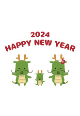 2024年　年賀状縦　辰の家族イラスト