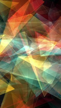 Abstract triangles background loop. Vertical video. Geometric shapes floating and rotating.