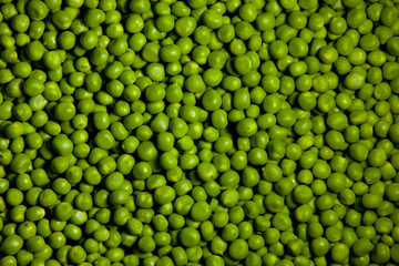 Tasty texture of green peas. Top view.