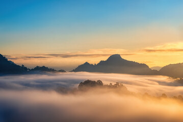 Morning mist viewpoint Baan Jabo, the most favourite place for tourist in Mae Hong Son,Thailand