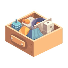 Flat vector icon of box with toys