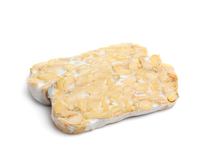 Sliced tempeh isolated on white background