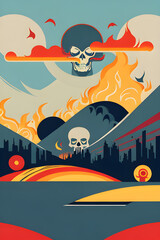 A concert gig poster in an art deco style minimalistic style  featuring a skull. (AI-generated fictional illustration)

