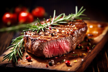 dark fried beef grill steak red sirloin food background raw meat. Generative AI.