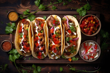 Fototapeta premium sauce meal tomato vegetable pepper chili taco food fresh mexican. Generative AI.