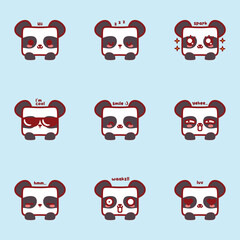 cute kawaii panda emoji set