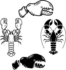 Set of the lobsters illustrations in vector. Label, logo, emblem design elements. Vector illustration.