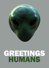 Alien Gray Green Extraterrestrial ET 3D Rendering Illustration Graphics Fun Salutation Greetings