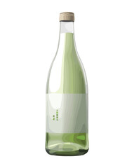 Refreshing green drink in transparent glass bottle