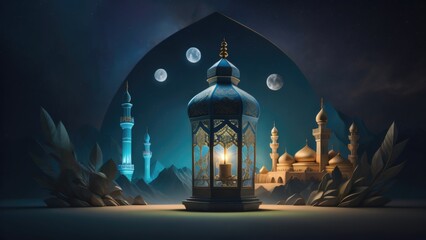 arabic lantern of ramadan celebration background illustration. decoration, copy space, banner. Generative AI	