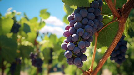 Fototapeta premium ripe grapes on the vine on a sunny day. Generative Ai. 
