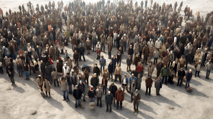 crowd of people in the square view from above. Generative Ai. 