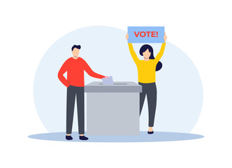 People put the voting ballot in the ballot box, Polling or survey concept, Election concept