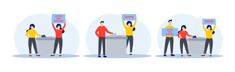 People put the voting ballot in the ballot box, Polling or survey concept, Set of election concepts