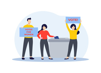 People put the voting ballot in the ballot box, Polling or survey concept, Election concept, Votes for women