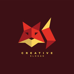 Geometric origami fox face and tail logo design for your brand or business