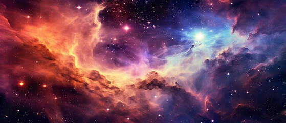 Vibrant celestial nebula of cosmic hues. Twinkling nocturnal cosmos adorned with galaxies. The wonders of science and astronomy in the vast universe. generative AI