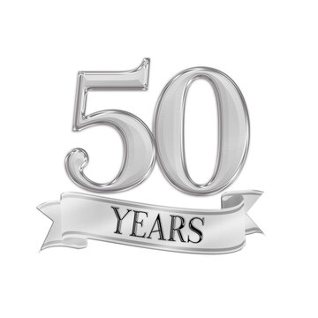 50 Years Silver Banner Metallic Number Icon Set