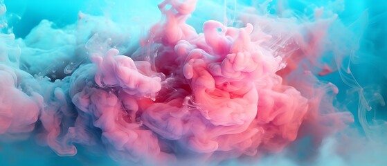 dreamy pastel teal and pink smoke gracefully swirling on an abstract background. generative AI