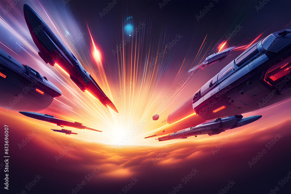 Wall mural rocket in sky created using ai generative technology