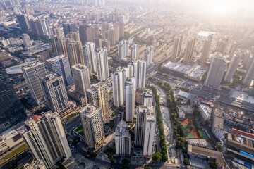 Fototapeta na wymiar Aerial photography of the architectural landscape skyline in the CBD of Qingdao city center