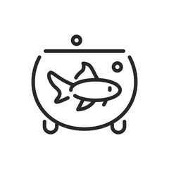 Aquarium Fish Icon - Vector Outline Editable Sign of Veterinary and Pet Care Services for Domestic Fishes. Animal or Pet Health and Wellness.