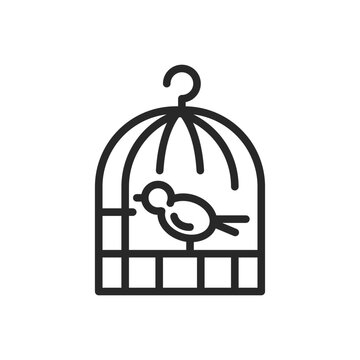 recommend clip art: Bird in Cage Vector Icon. Vector Outline Editable Sign of Domestic Pet Bird Housing, Canaries Clinic Services and Bird keeping.