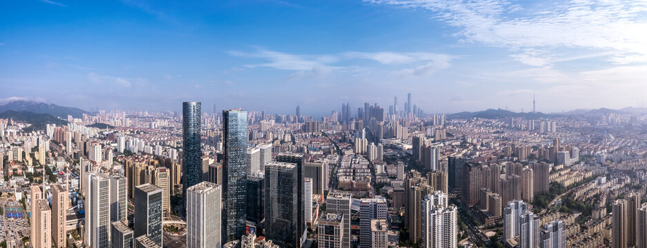 Aerial photography of the architectural landscape skyline in the CBD of Qingdao city center © 昊 周