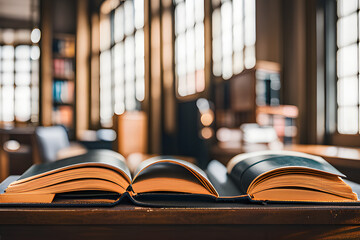 books in a library  created using AI Generative Technology