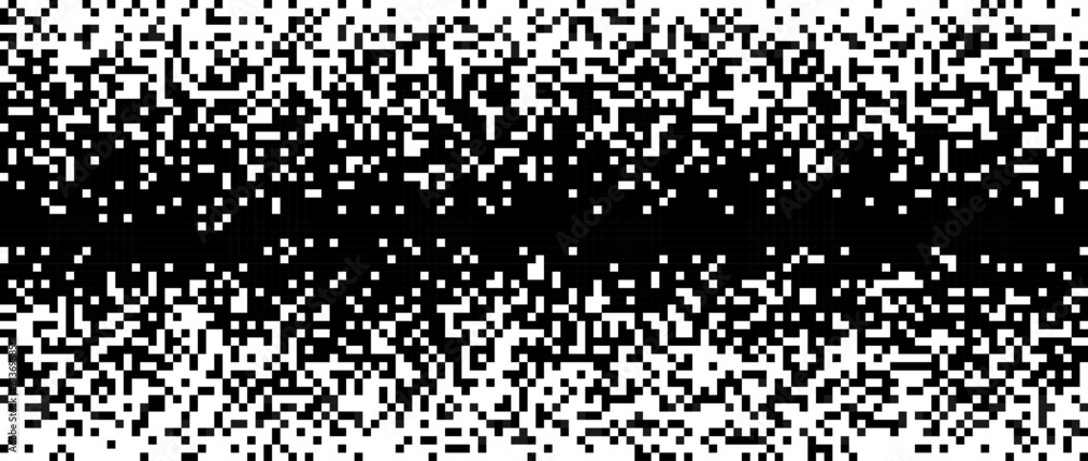 Aufkleber Pixelated halftone gradient texture. Black and white fading pixel noise texture. Dissolving wallpaper. Vector horizontal background