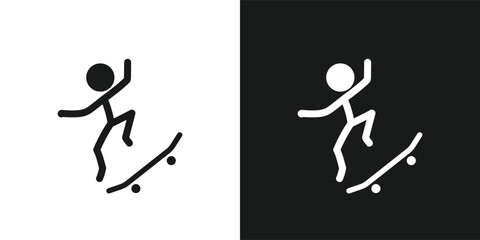 Skateboarding icon pictogram vector design. Stick figure man skateboarder jumping on the skateboard vector icon sign symbol pictogram © Vinh