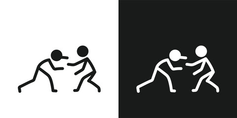 Fototapeta premium Wrestling icon pictogram vector design. Stick figure men wrestlers icon, wrestling vector icon sign symbol pictogram
