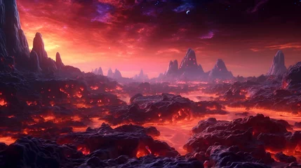 Foto auf Acrylglas Bordeaux Alien landscape with lava river