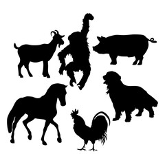 animal silhouette vector and art line, chinese zodiac black and white	
