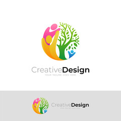 Obraz premium Tree logo with people care design community, charity logos