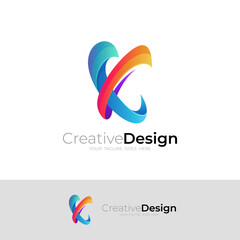 K logo and arrow design combination, 3d colorful design
