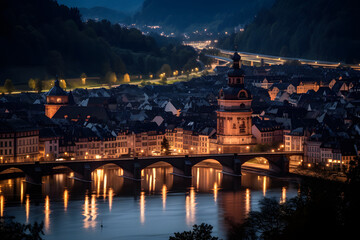 Night view Old Bridge in Heidelberg Baden Wurttemberg Germany
