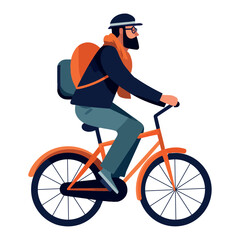 Fototapeta na wymiar Cartoon man cycling with backpack for leisure activity