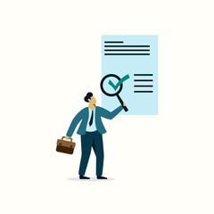 businessman with magnifier inspect document or research checking concept
