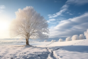 snow covered trees in winter landscape.