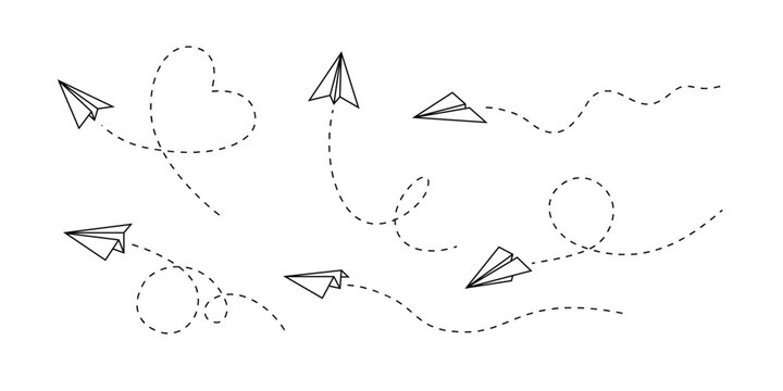 Set of paper airplane hand drawn with stroke