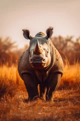 Fotobehang Portrait of a rhino in the african savannah © STORYTELLER