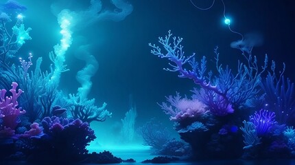 Naklejka na ściany i meble Journey into the Mystical Abyss: Bioluminescent Smoke, Enchanting Mist, and Whimsical Design in an Underwater Fantasy