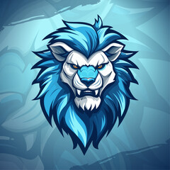 Obraz premium Illustrated Blue Lion: Emblematic Logo Design for T-Shirt Printing