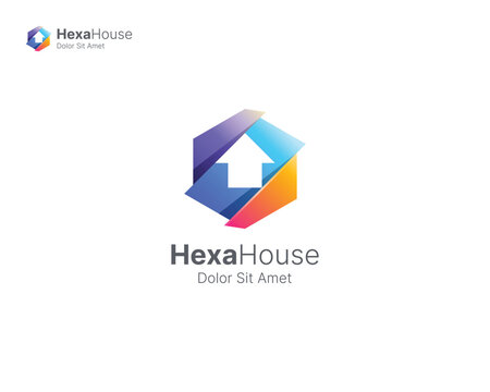 Colorful hexagon with negative house logo